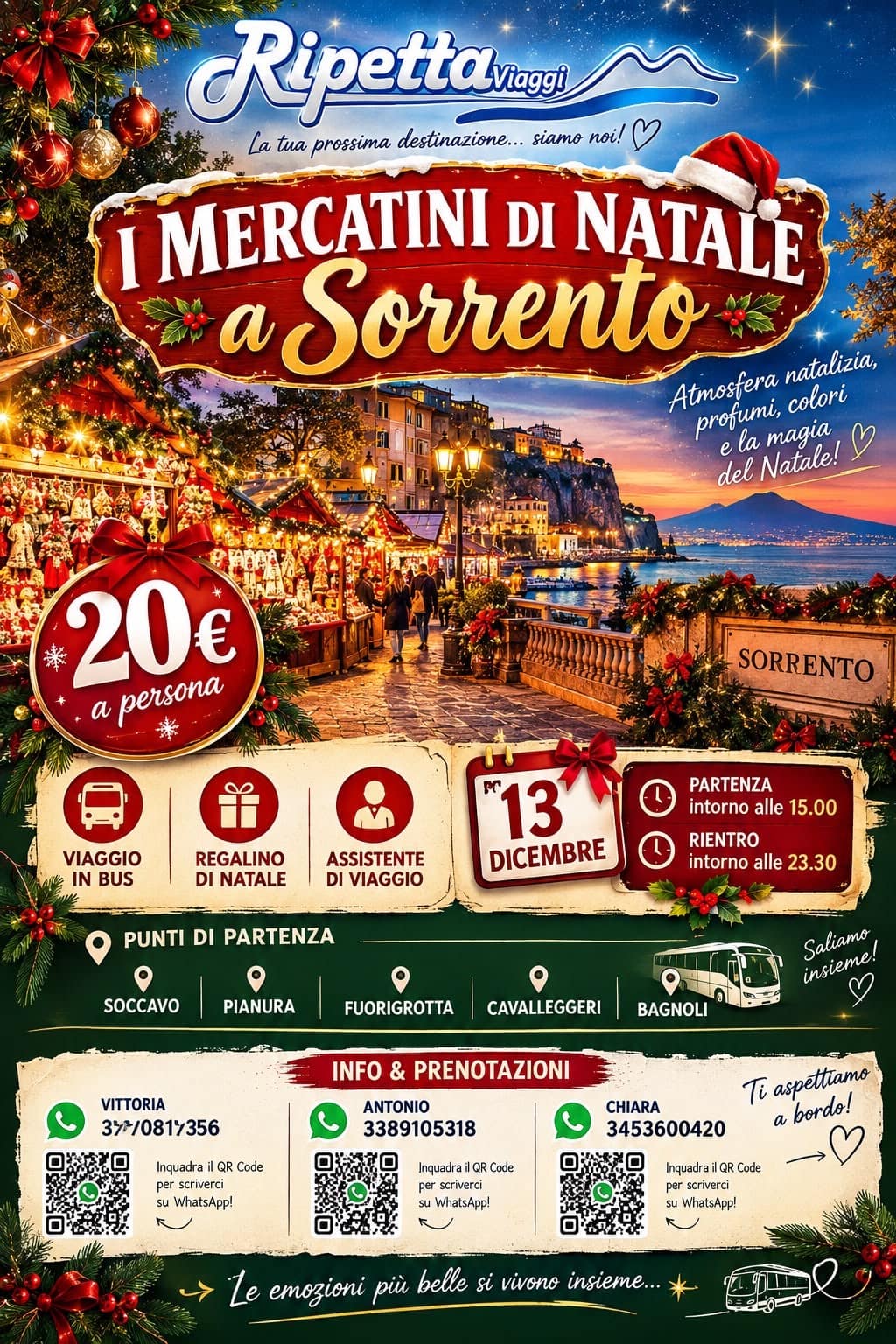 Locandina Ripetta Viaggi per i Mercatini di Natale a Sorrento del 13 dicembre 2026