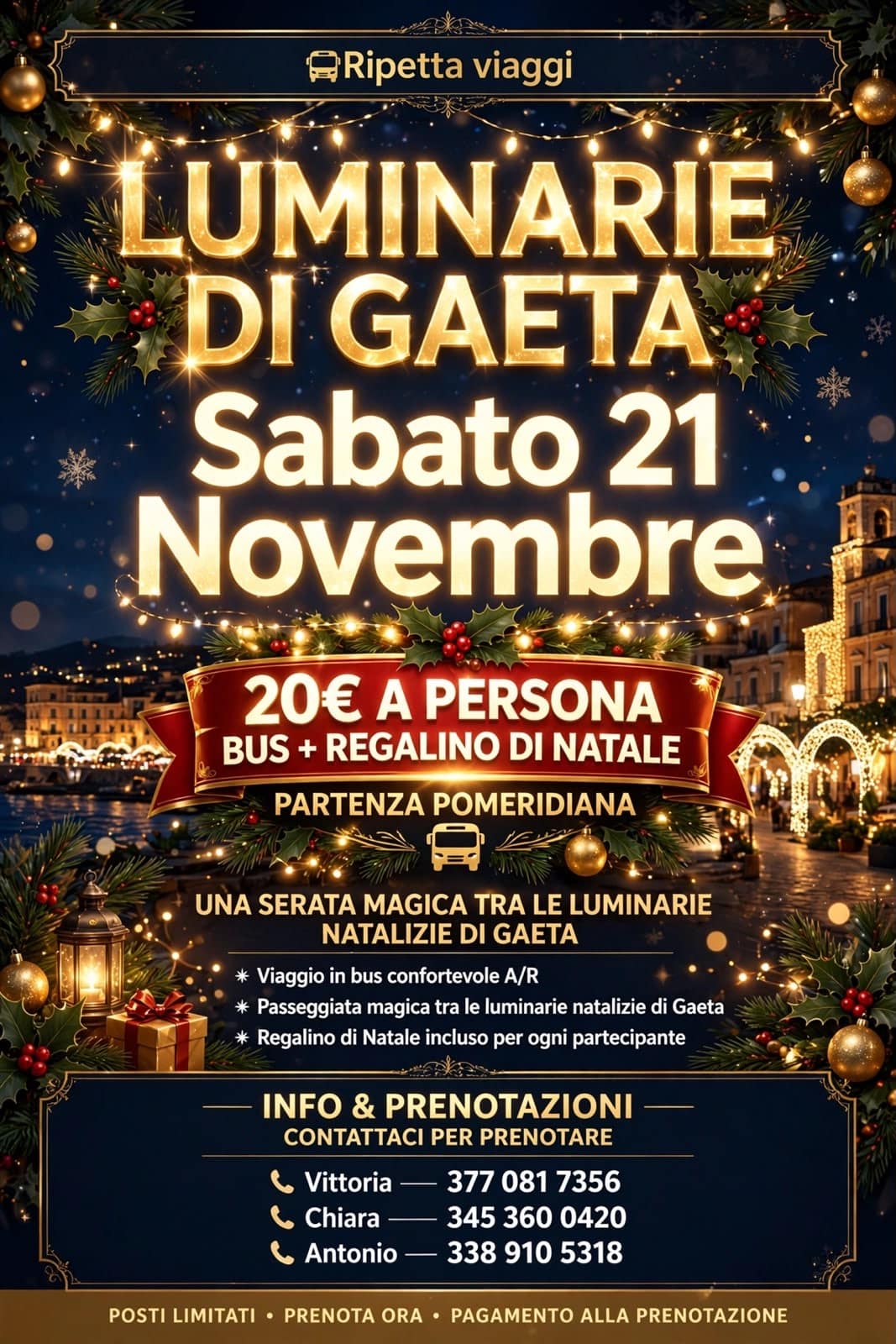 Locandina Ripetta Viaggi per le Luminarie di Gaeta del 21 novembre 2026